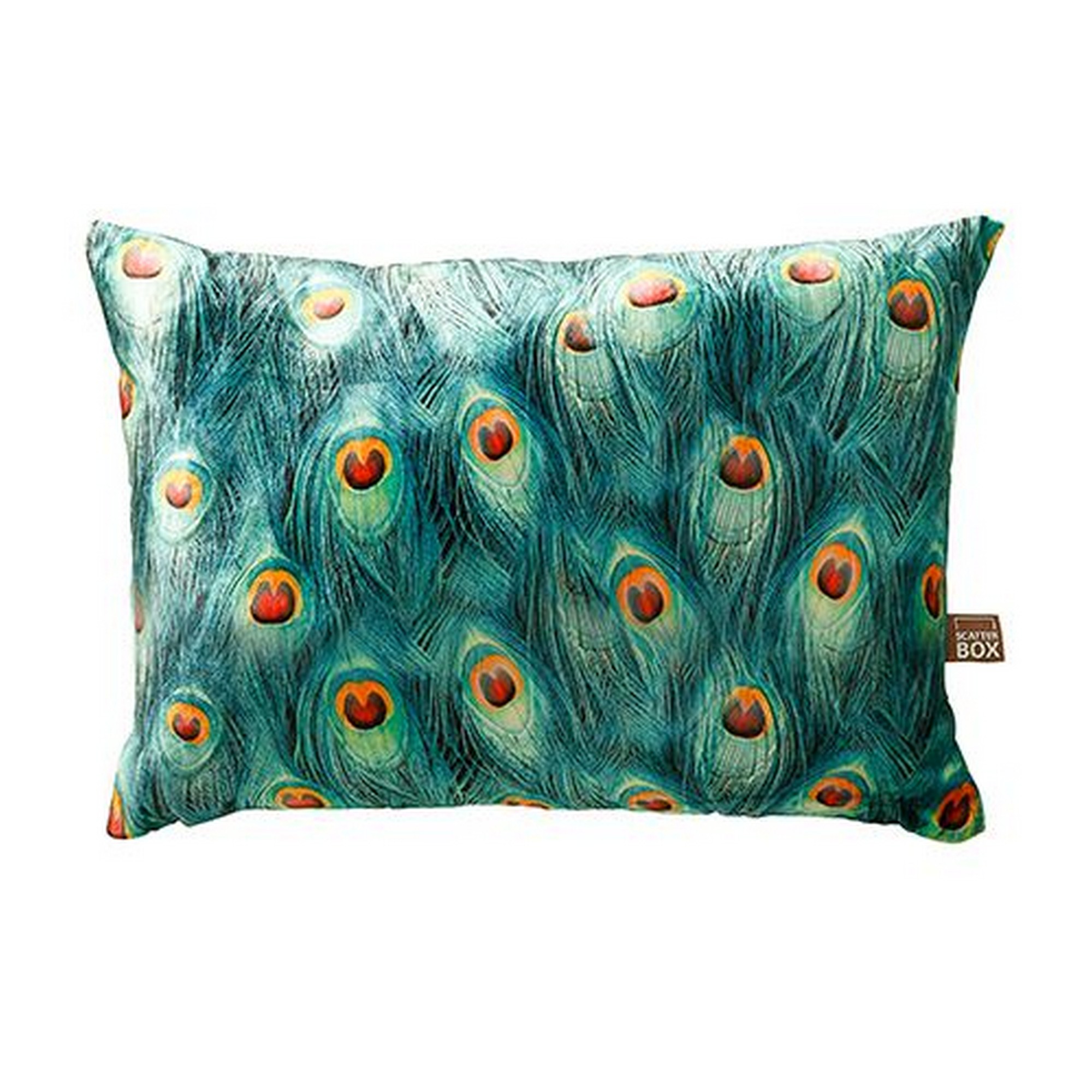 Azure Peacock Feather Bolster Cushion In Teal Blue